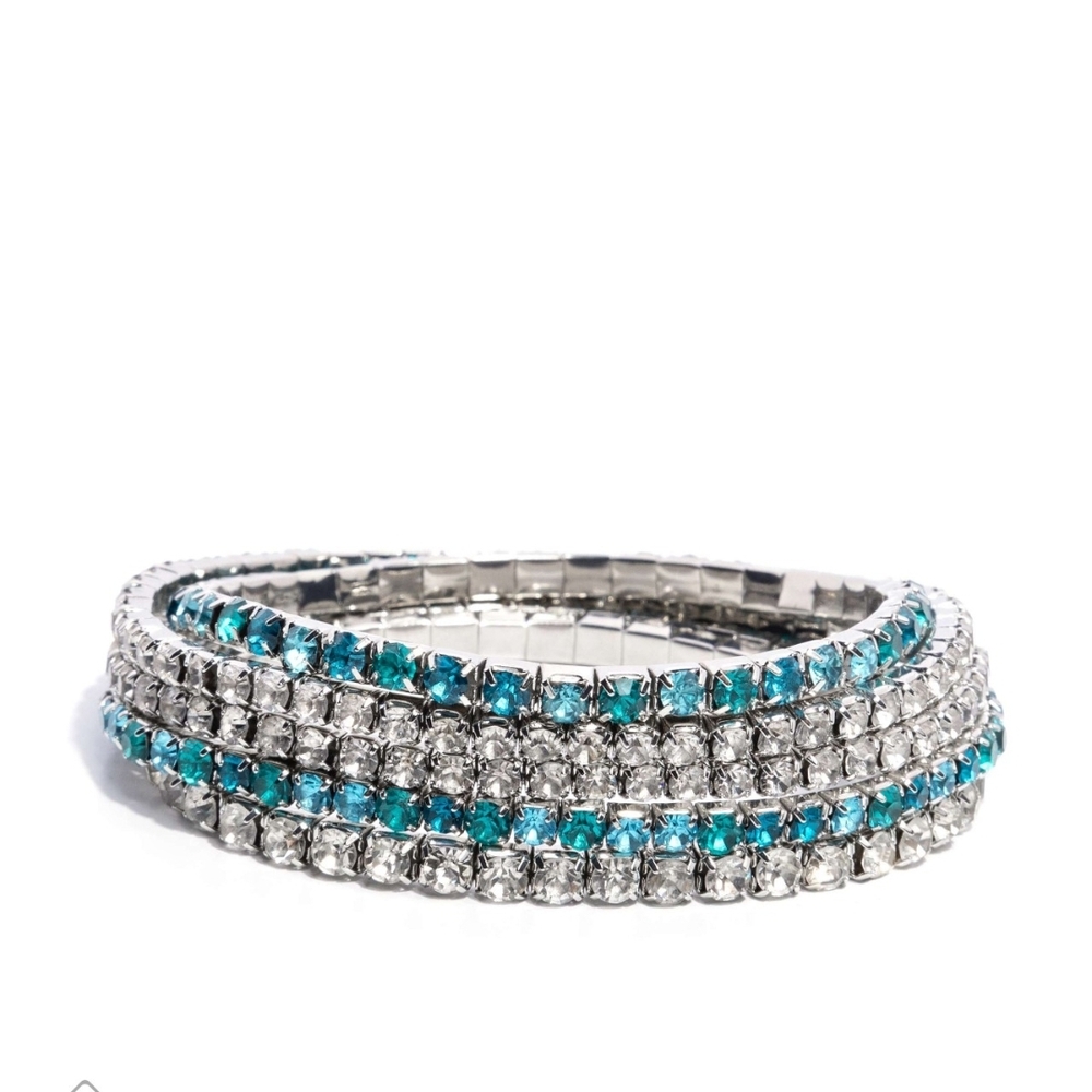 Paparazzi Silver and Blue Crystal Bangle Bracelet Feminine Fan Blue Stack Jewels